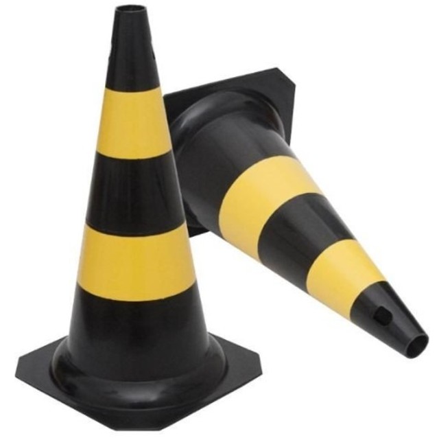Cone 75Cm Pvc Preto/Amarelo Plastcor