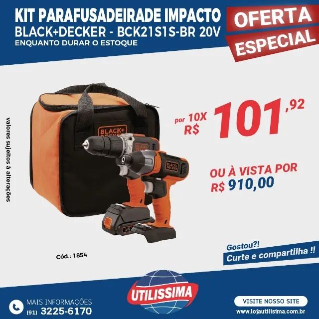 Kit Parafusadeira Furadeira de impacto + Parafusadeira de impacto - Frete Grátis! (91) 980