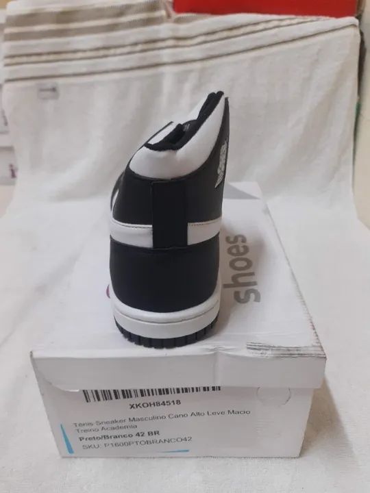 Tênis Adulto Fem | Marca It Shoes | Modelo Sneakers Cano Alto | N°42 | Cor Preto/Branco - Foto 6