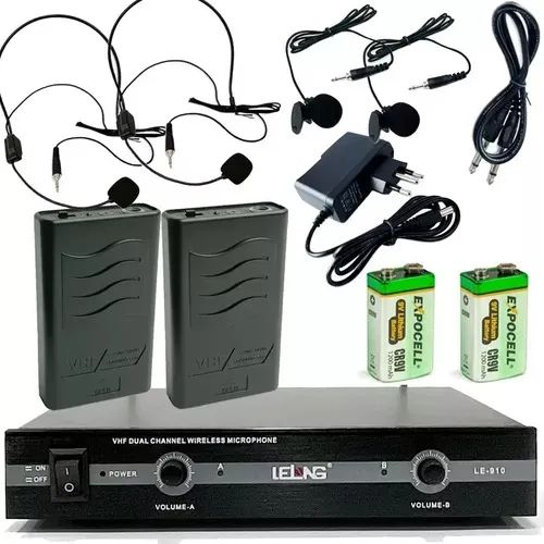 Kit Microfone Vhf Sem Fio Auricular Cabeça Headset Lapela LE910 - Loja Natan Abreu - Foto 4