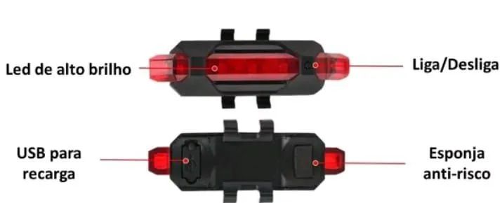 Lanterna Traseira de Bicicleta Recarregável USB - Foto 4