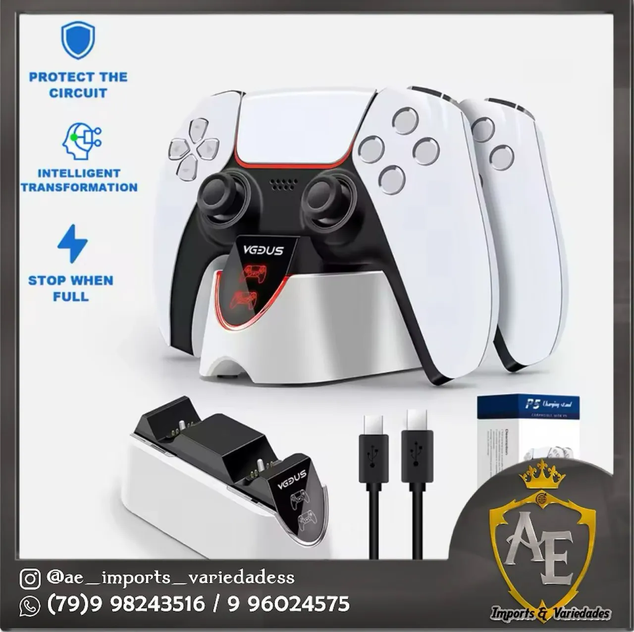 Carregador Dual para Controle PS5 - VGOUs - Novo!