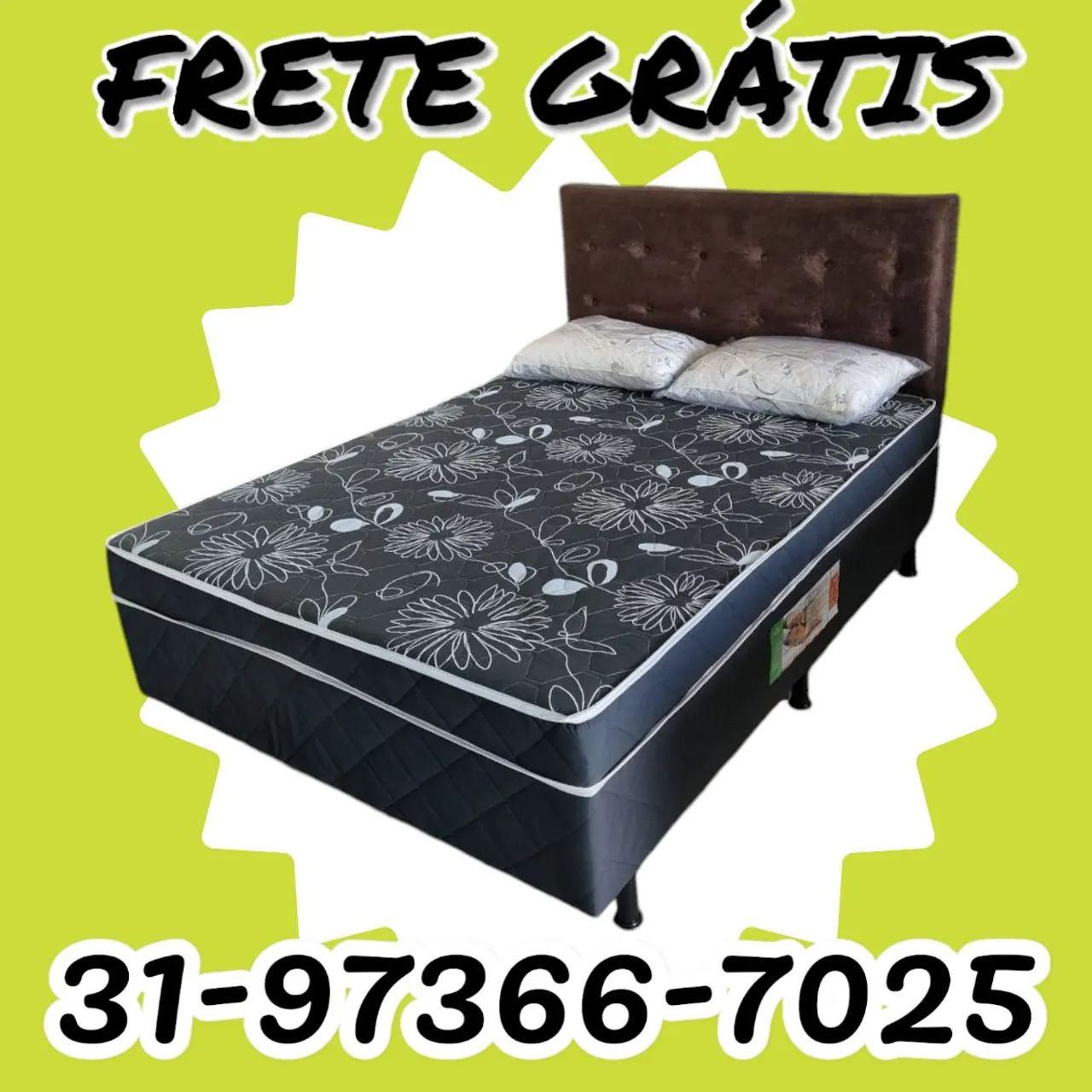 CAMA BOX CASAL COMPLETA / COLCHÃO D33 6CM DE ESPUMA FIXO 