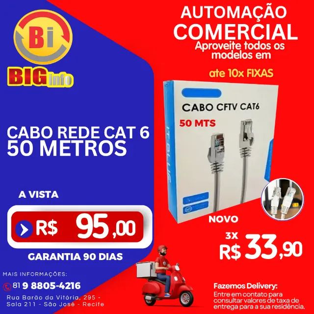 Cabo de rede Cat6 de até 50 metros Cabos de rede Ethernet Lan Cat6