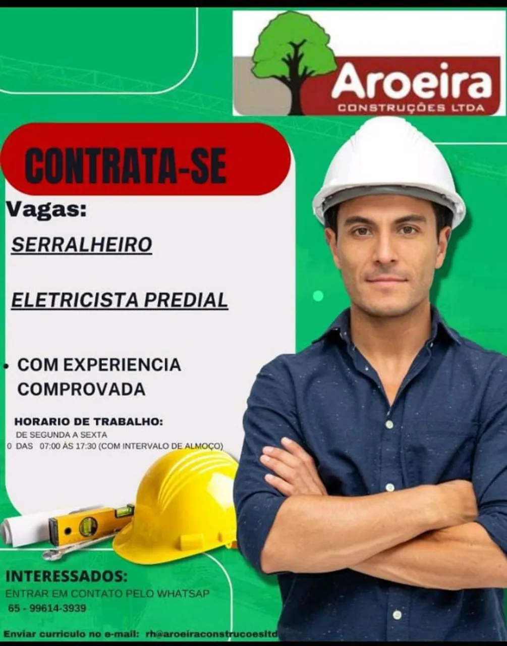 VAGAS - ELETRICISTA  E SERRALHEIRO