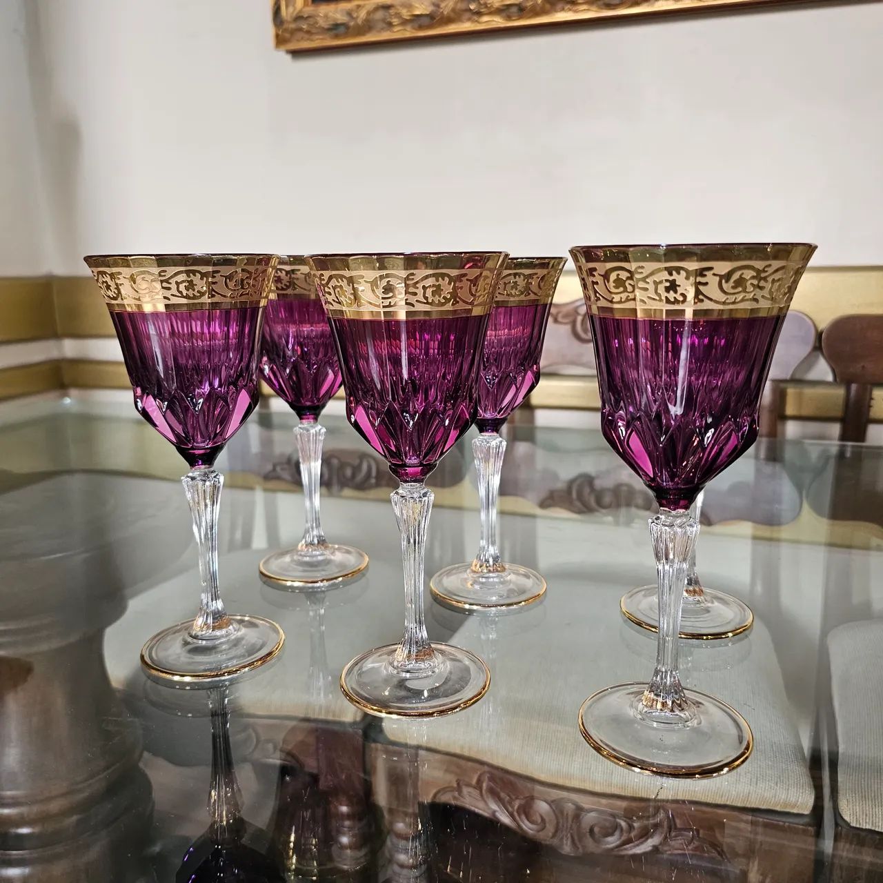 Decoração, conjunto 6 taças luxo cristal Hermes com detalhes em dourado  - Foto 3