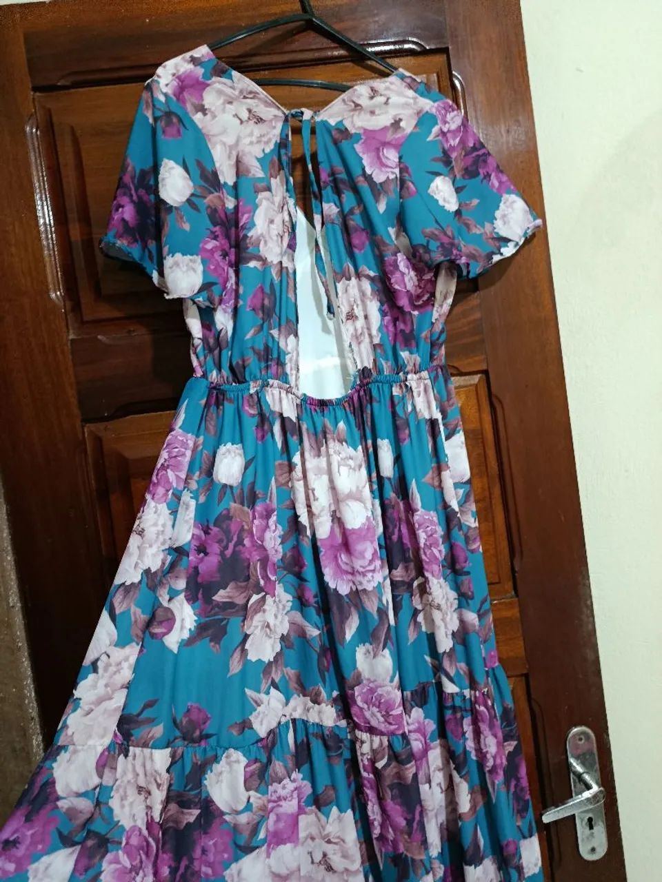 Vestido Longo Floral Azul e Roxo Tam m - Foto 2