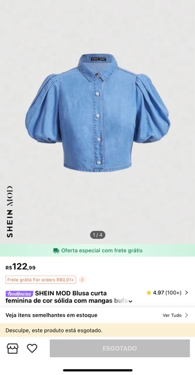 Blusa Curta - Manga Bufante - Tam G - Foto 3