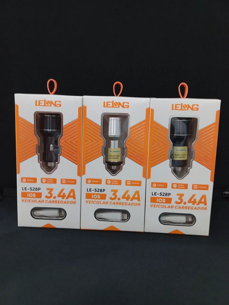 Carregador Veicular 3.4A com Cabo Lightning (iPhone) LELONG LE-528P<br>