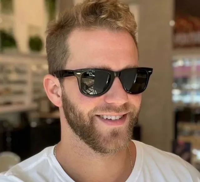 Óculos de sol estilo Wayfarer Preto, lentes de cristal anti-risco - Foto 4