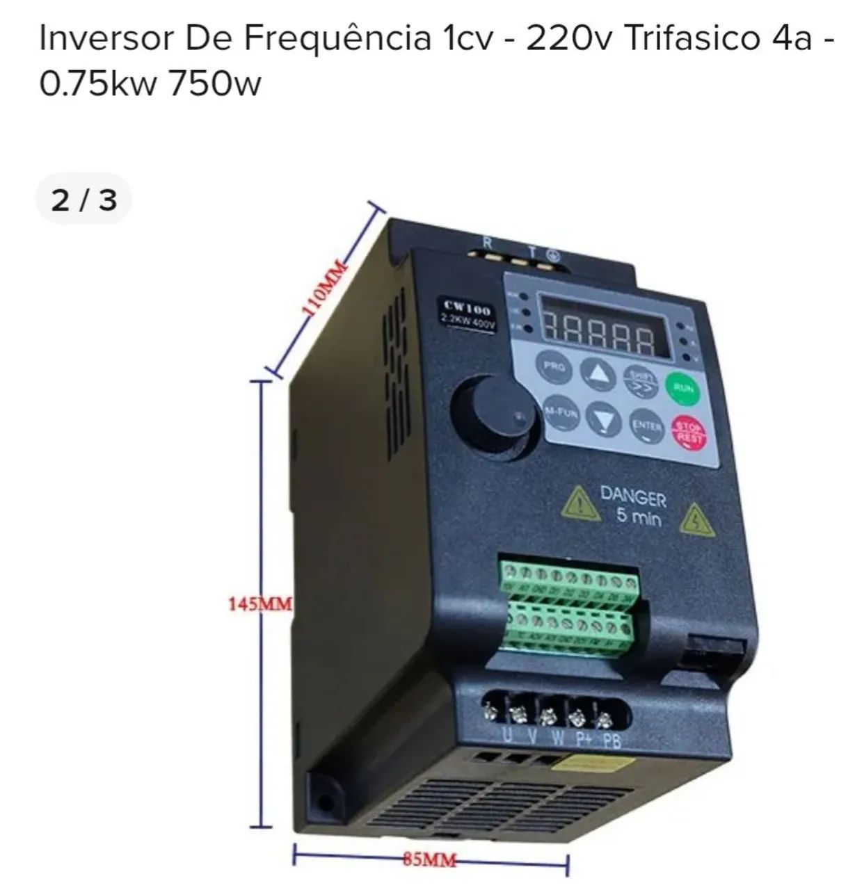 Inversor de Frequência 1cv - 220v Trifásico 4a - 0.75kw 750w