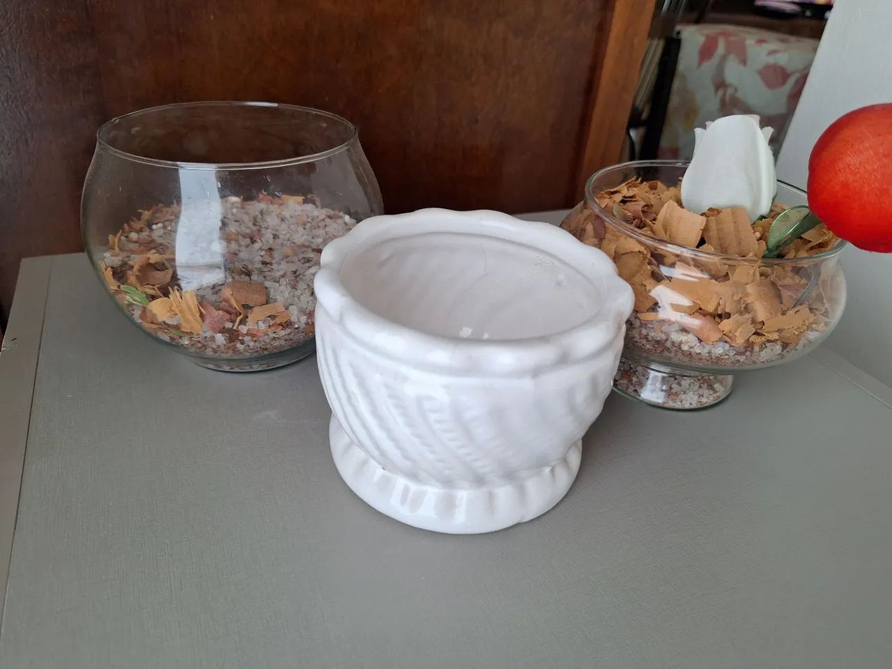 3 cachepôs de vidro e porcelana - Foto 5