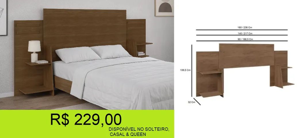Cabeceira multi medidas 100% MDF 4 Prateleiras extensas - Foto 3