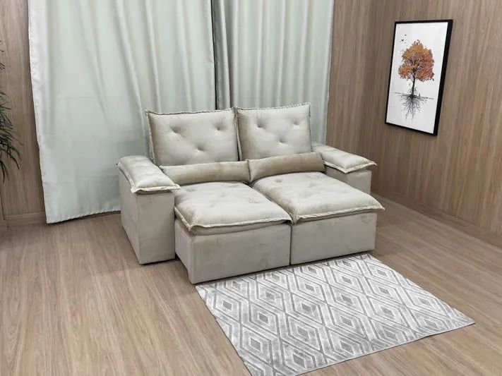 Sofá 2 Lugares Retrátil Reclinável 200cm Veludo Bege