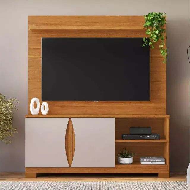 Rack Home União Cinamomo/Off Detalhe Ripado JCM - Entrega Rápida! 