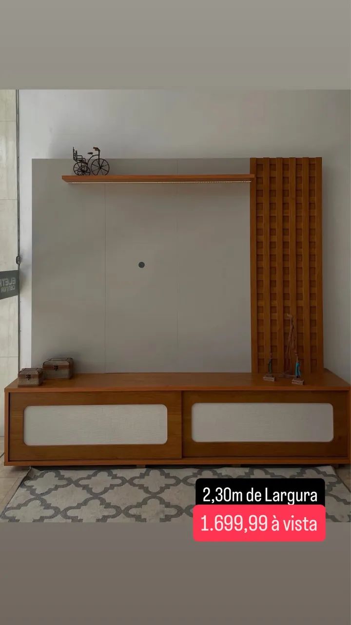 Home Marrocos Larg. 2.30m Cinamomo/Off C/LED 100% MDF para TV até 84 Polegadas - Foto 4