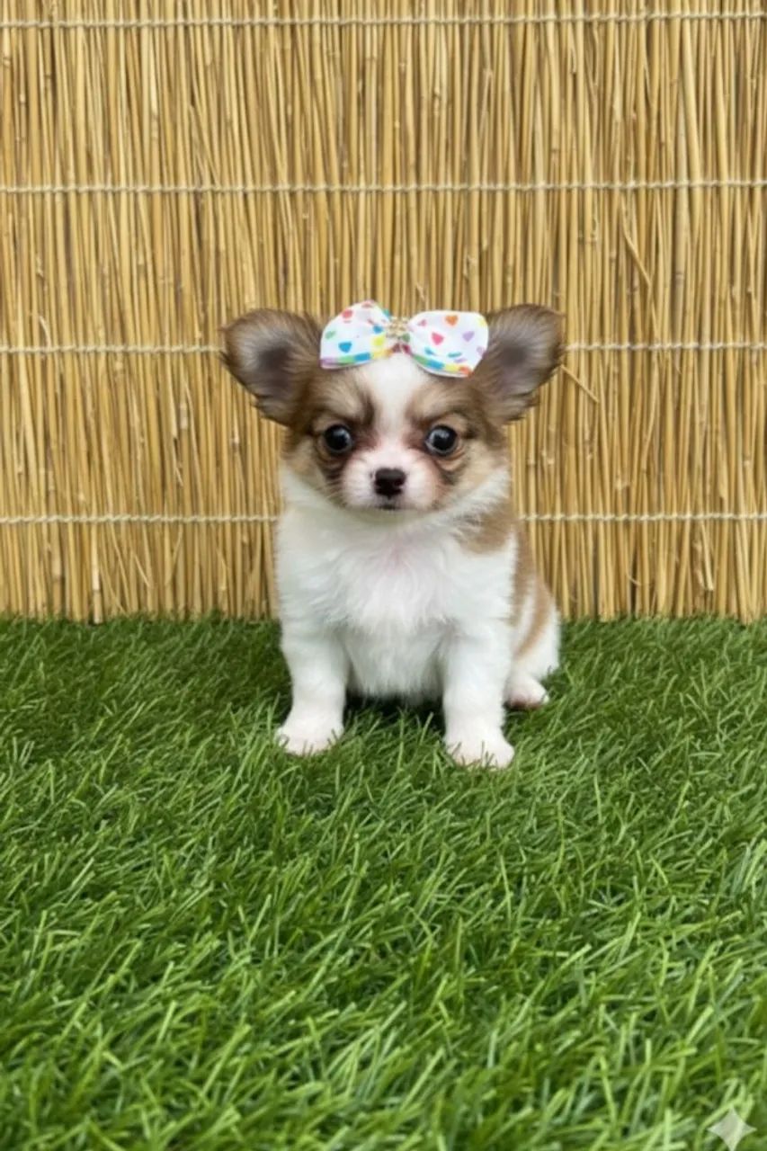 Chihuahua fêmea Pêlo longo Tricolor 2 meses.