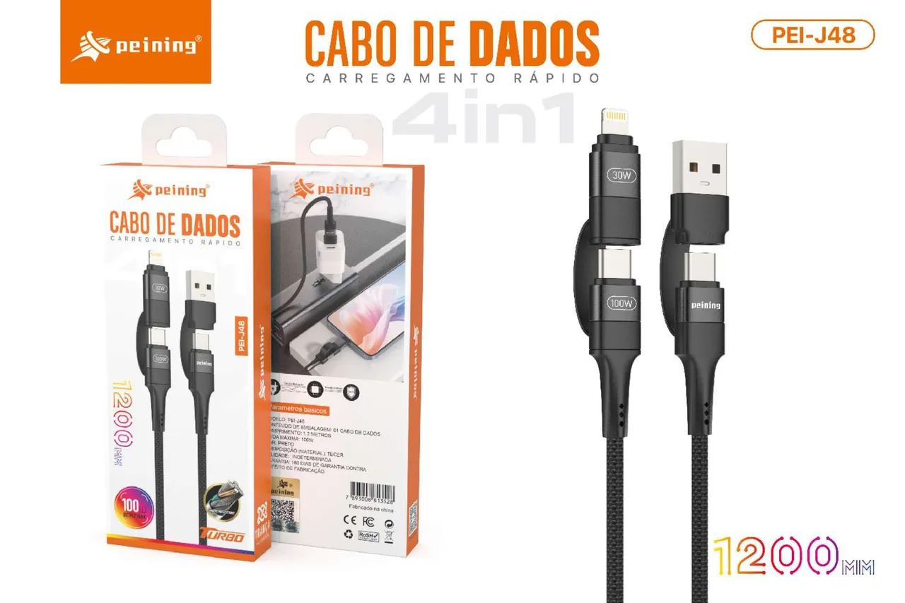 Cabo 4 em 1 para Celular - iPhone, Tipo C, USB-A - Foto 4