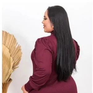 Blusa Canelada Feminina Manga Bufante Gola Alta - Veste Super Bem! - Foto 2