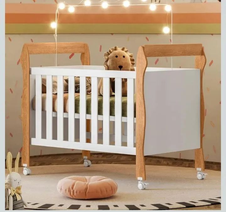 Berço mini cama branco/amadeirado 