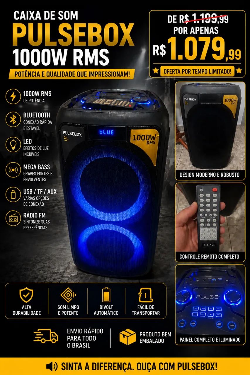 Caixa de Som Pulsebox 1000W RMS