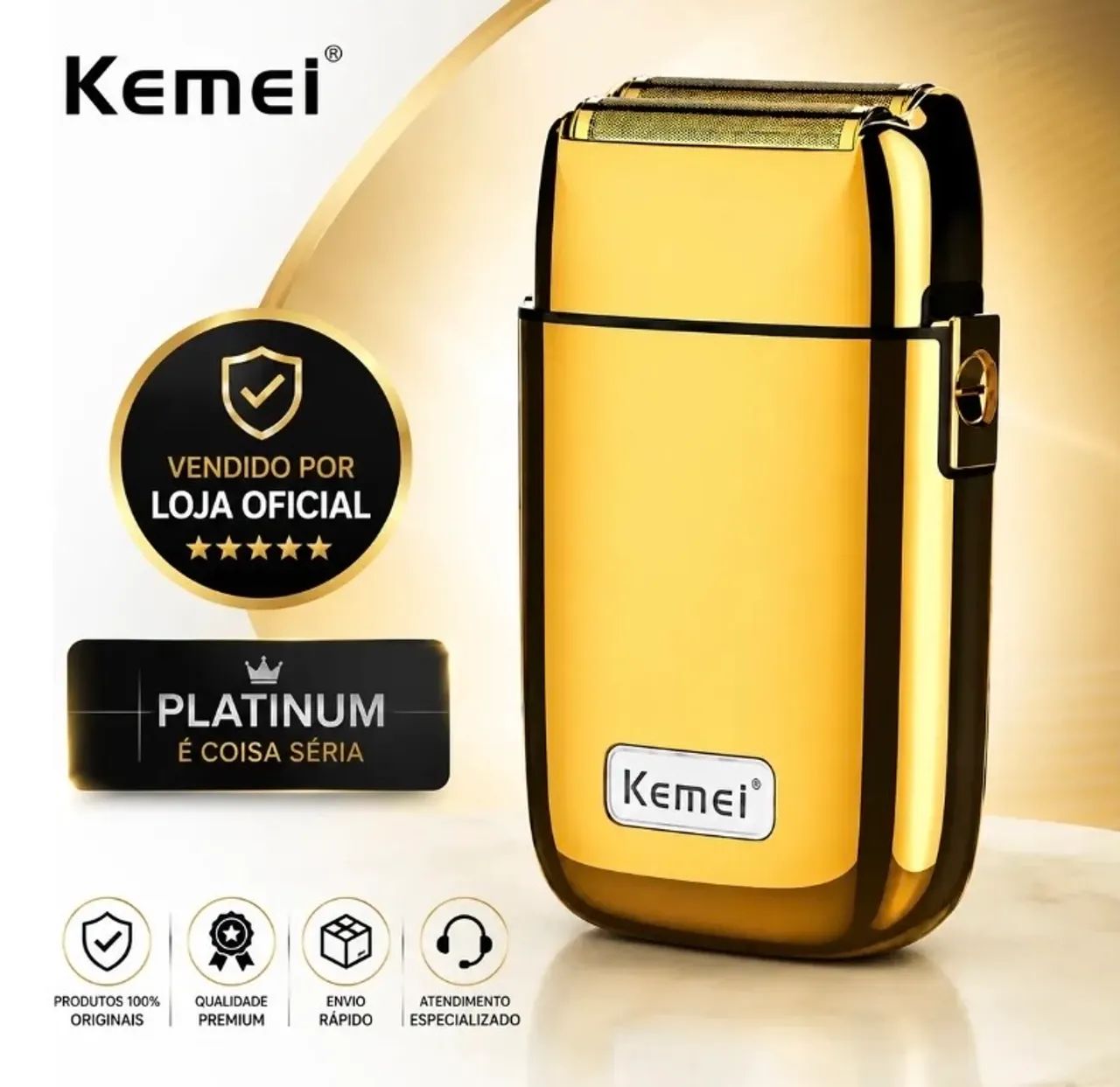 Barbeador Elétrico Semfio Kemei Km-tx1 Dourado Profissional