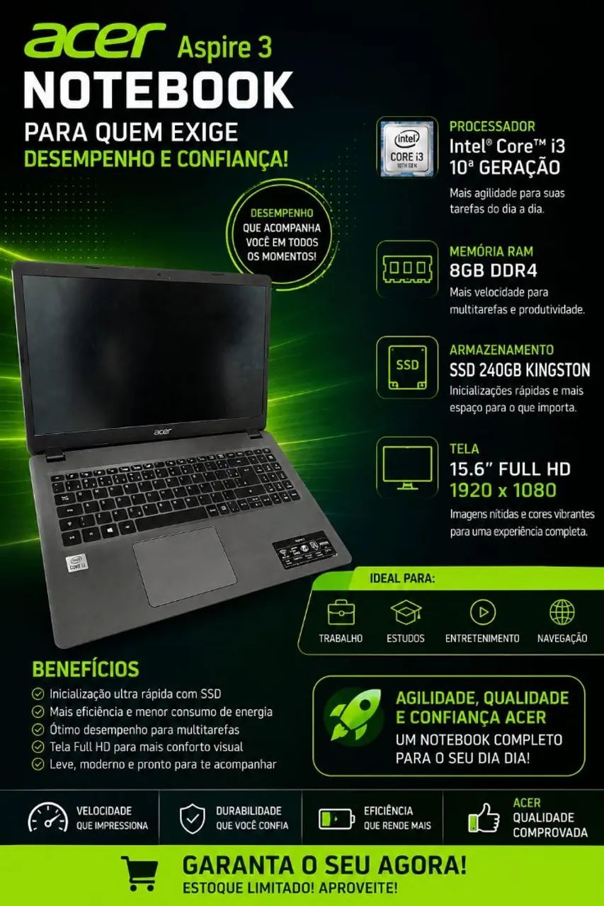 Notebook Acer Core i3 8GB ram SSD 240GB  - Foto 2