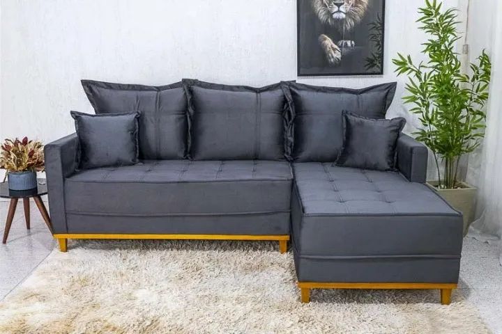 Sofá 3 Lug. Milão C/Chaise Lado Esquerdo Veludo Cinza 814 Larg. 2.30m - Molas Ensacadas - Foto 2