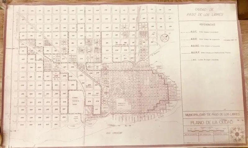 Mapa antigo do plano da cidade argentina de Paso de Los Libres