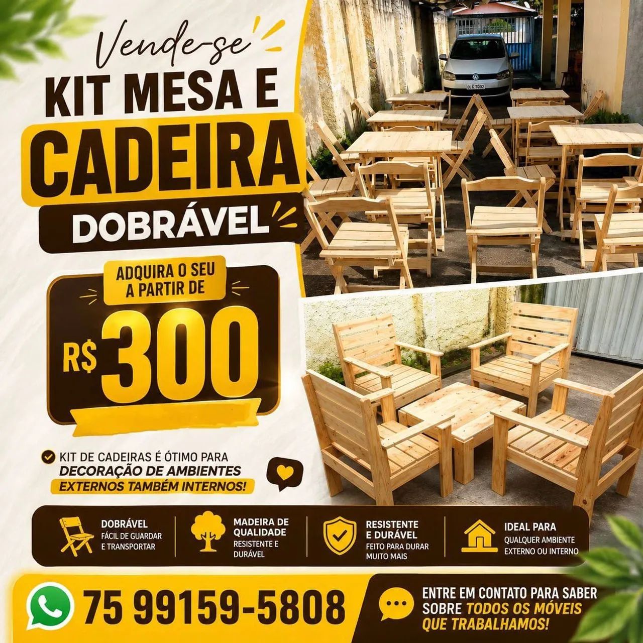 Mesas e cadeiras dobraveis 