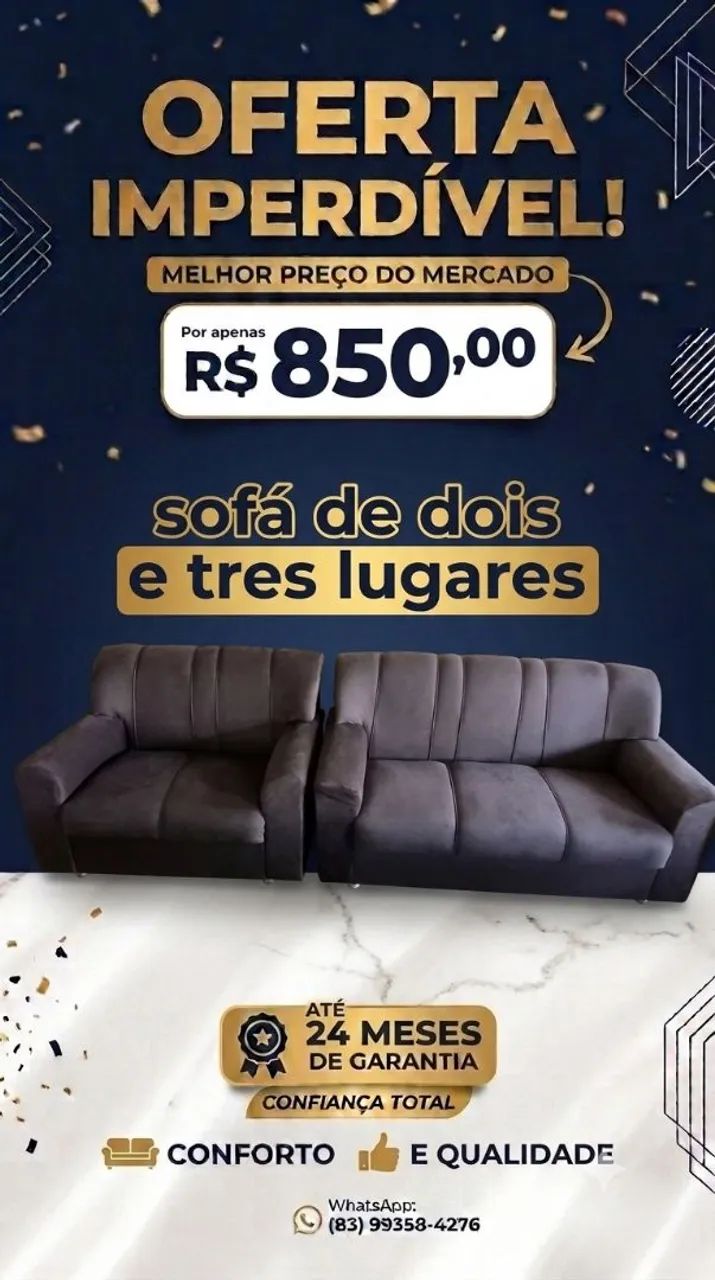 Sofá dois e três lugares, novo igual a zero! Com garantia exclusiva 