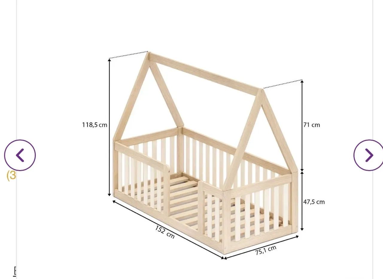 Mini Cama Montessoriana com Grade e Telhado  Natural/Bege - Foto 5