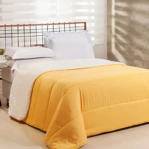 Coberdrom Casal Artex Sherpa Dupla Face - Mostarda - Foto 4