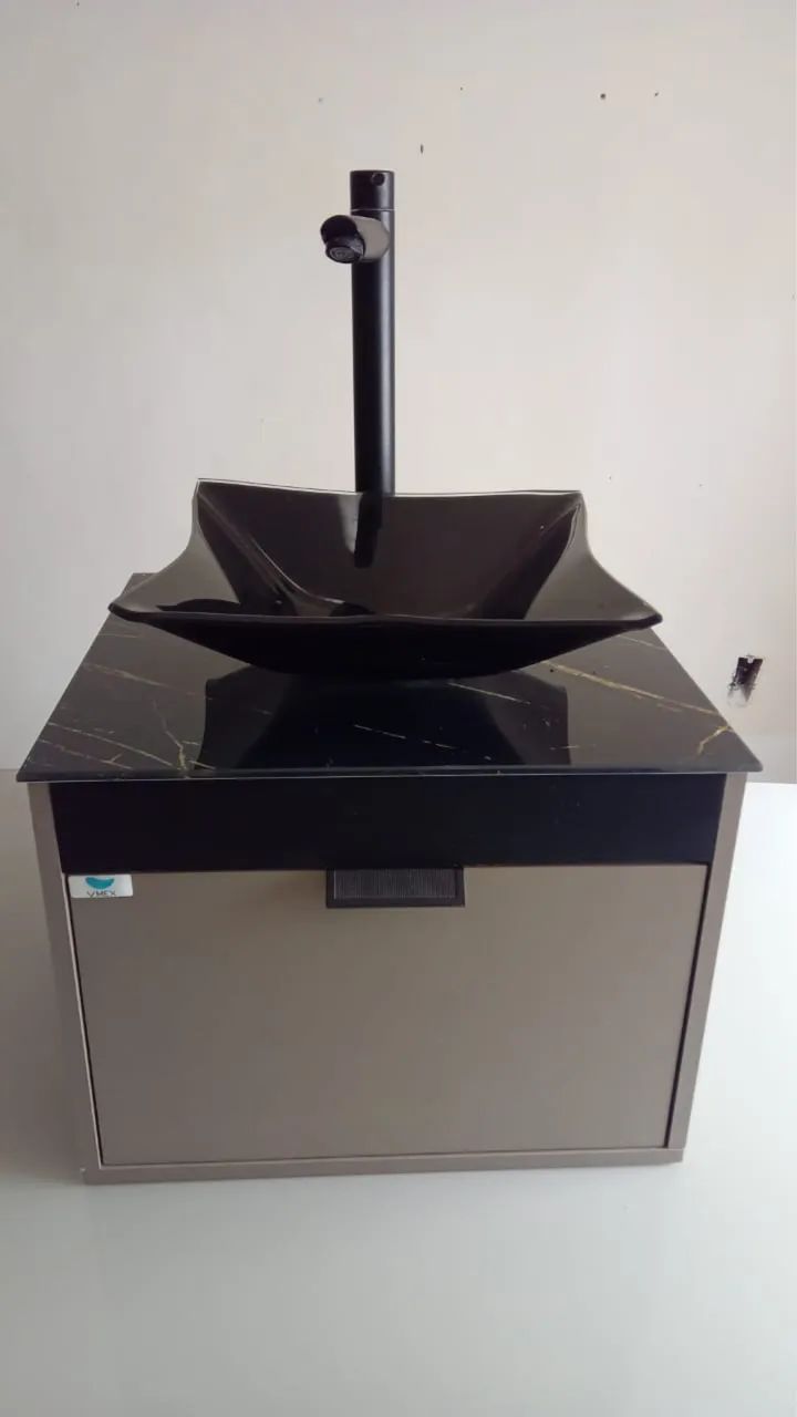     Kit Gabinete de Banheiro Completo - Cuba de Apoio Preta