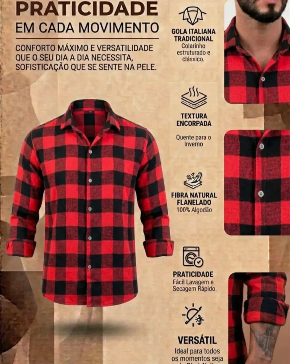 CAMISA XADREZ VINHO COM PRETO - Foto 3