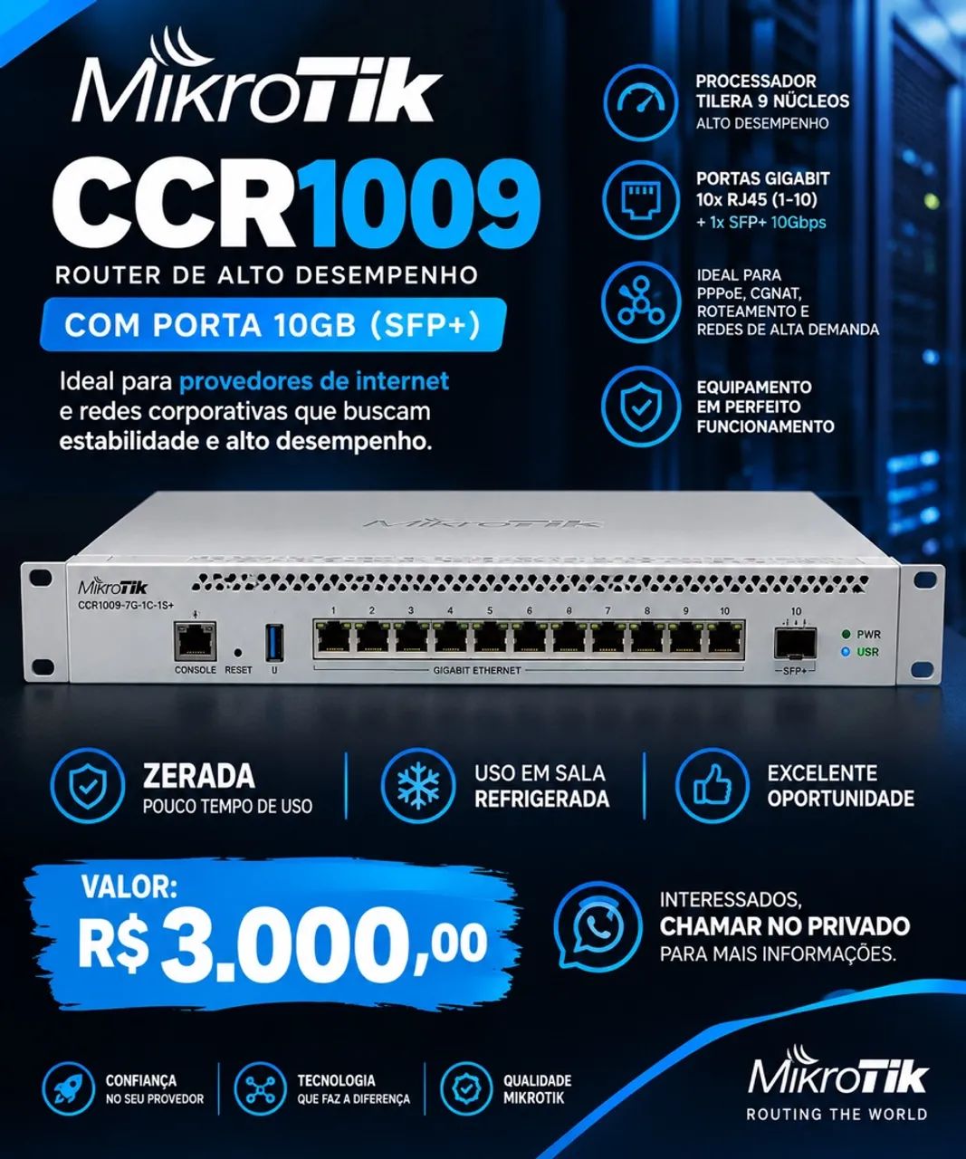 MICROTIK CCR 1009 com porta 10g