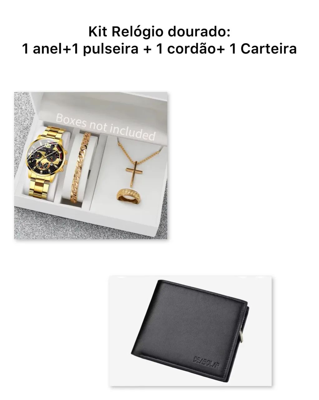 Relógio Quartzo dourado com acessórios 