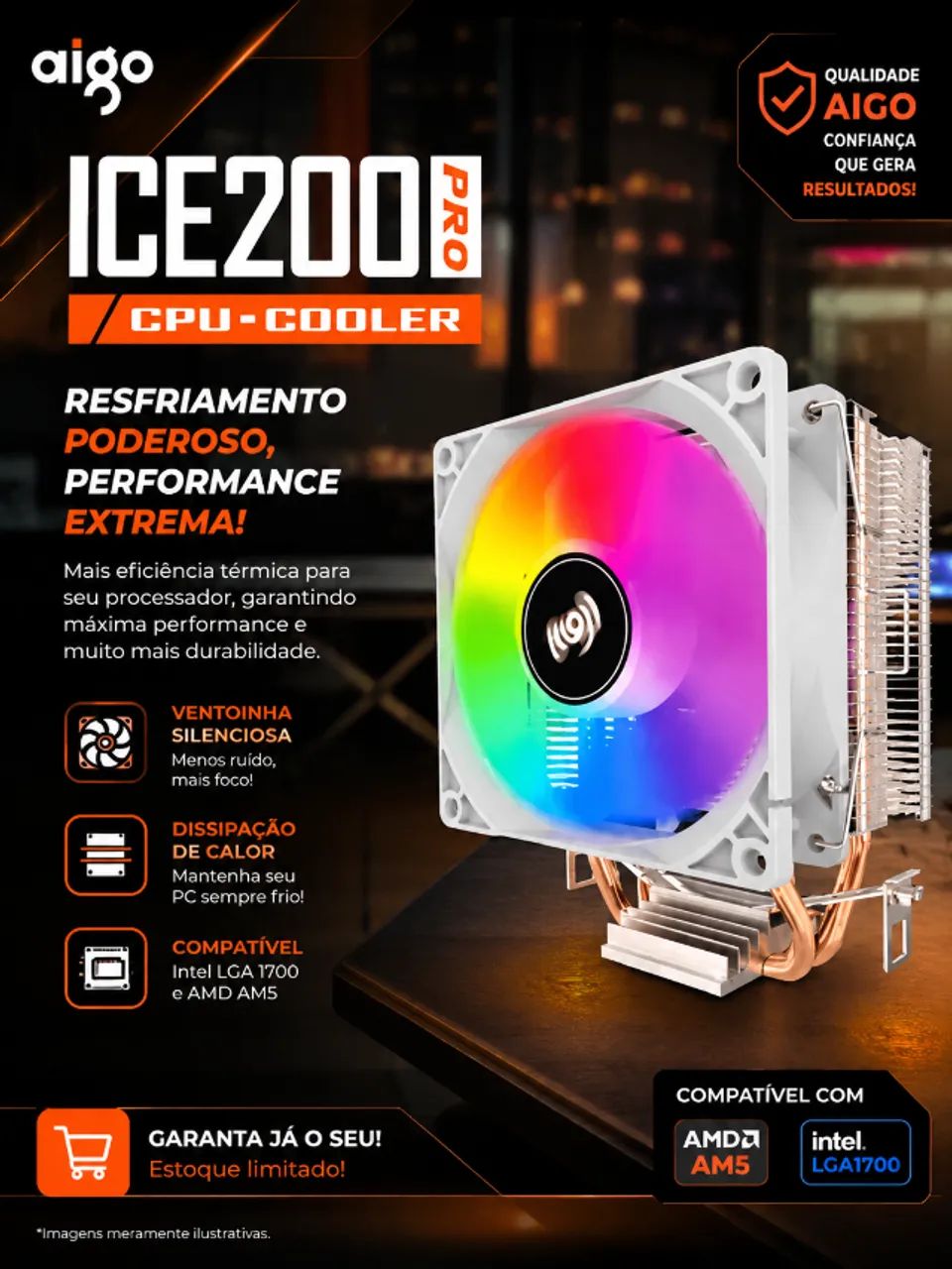 Cooler Rgb Aigo Ice 200 Pro Para Processador Intel E Amd Cpu