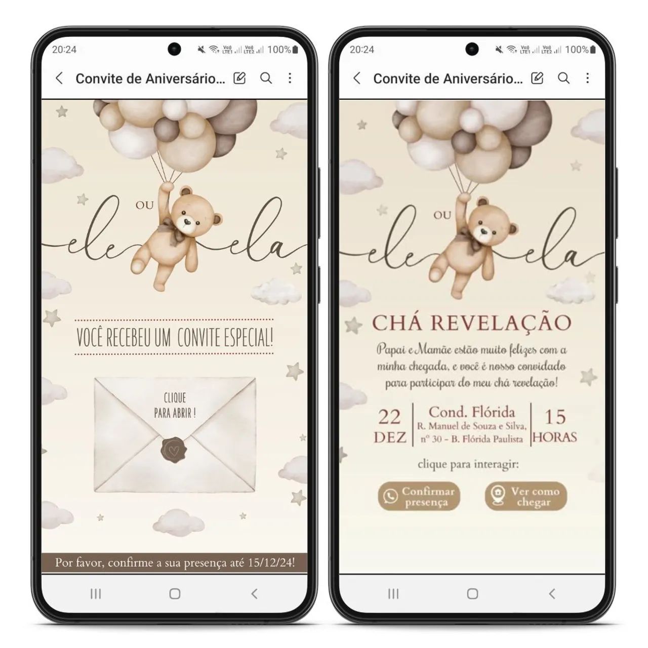 Convite Virtual Chá Revelação 
