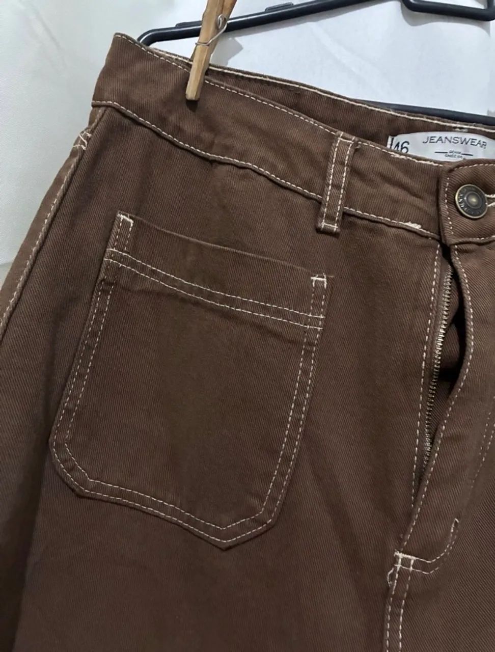 calça wide leg marrom c&a