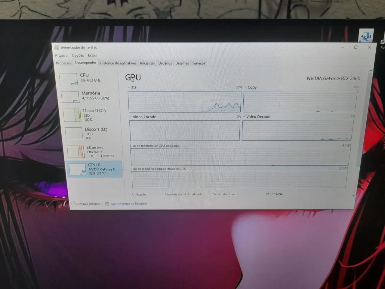 Pc gamer Ryzen 5+rtx 2060+16+monitor 180hz LG ultrarguear 24 polegadas - Foto 3