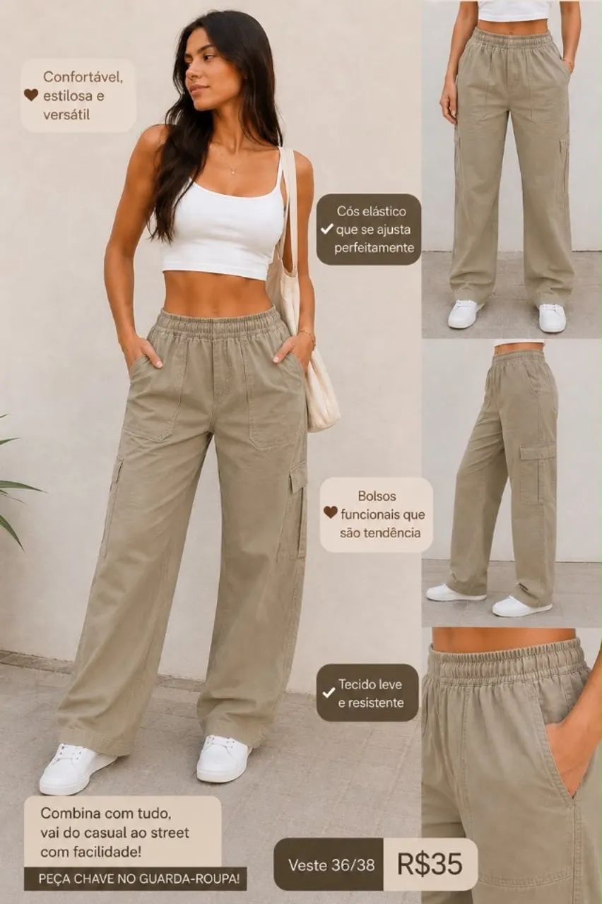 Calça cargô bege
