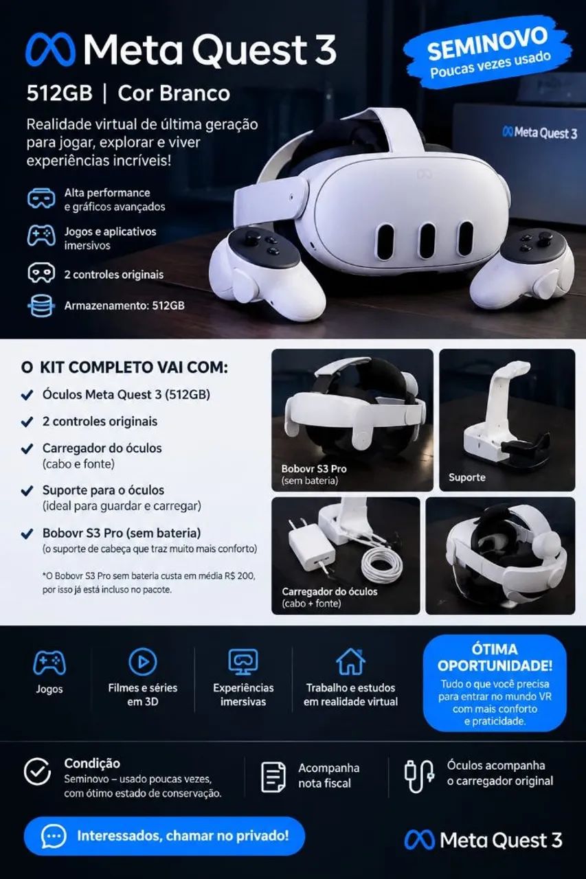 Óculos VR Metaquest 3 512Ggb - Foto 5
