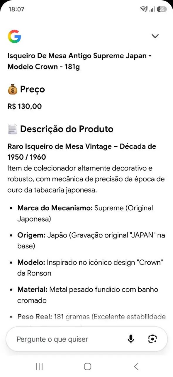 ISQUEIRO DE MESA ANTIGO JAPÃO MODELO CROWN 181g - Foto 5