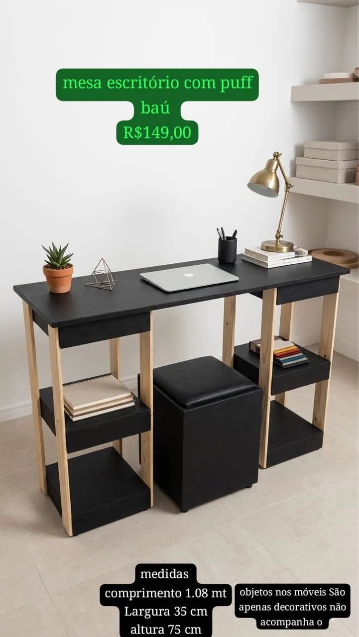 Mesa de escritório com puff baú