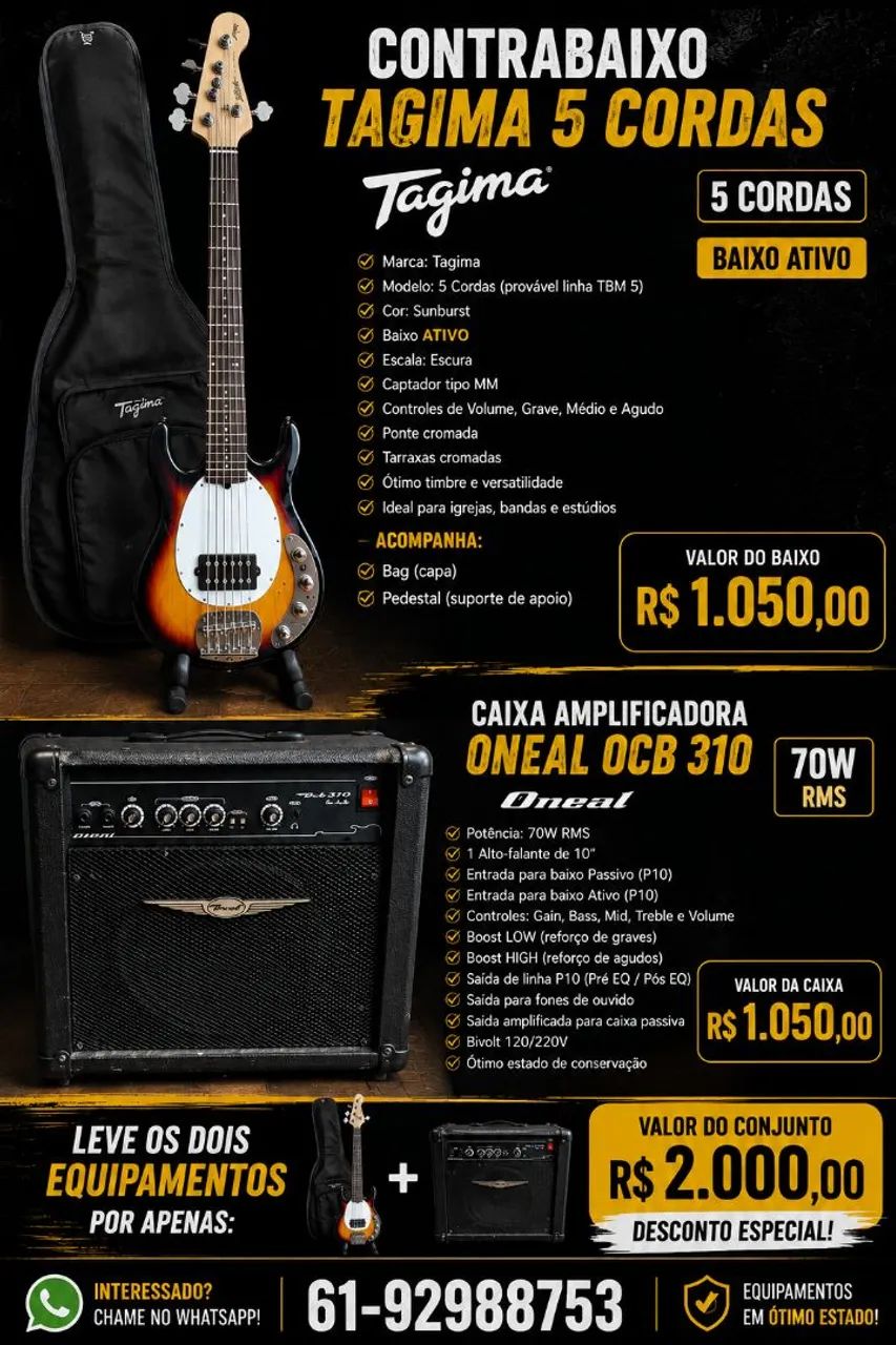 Contrabaixo e caixa amplificadora