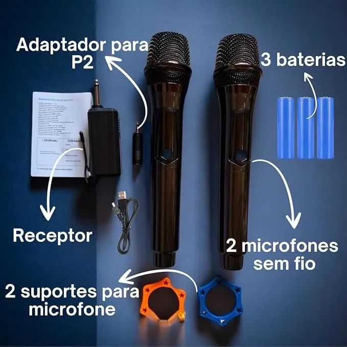 Kit 2 Microfones Sem Fio UHF profissional bateria recarregavel (novo e com garantia) - Foto 3