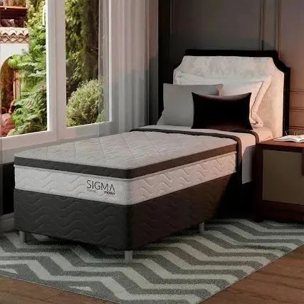 Cama box Modern Sigma com colchão solteiro molas ensacadas e EPS branco