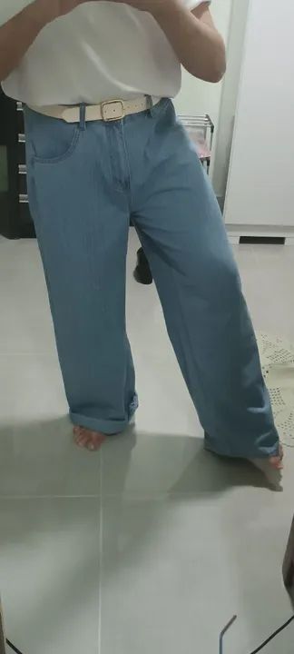 Calça Jeans Larga Azul - Foto 4