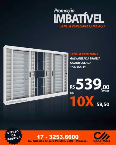 Janela Veneziana 150x100x12 Quadriculada Branca ou Preta Direto da Fabrica